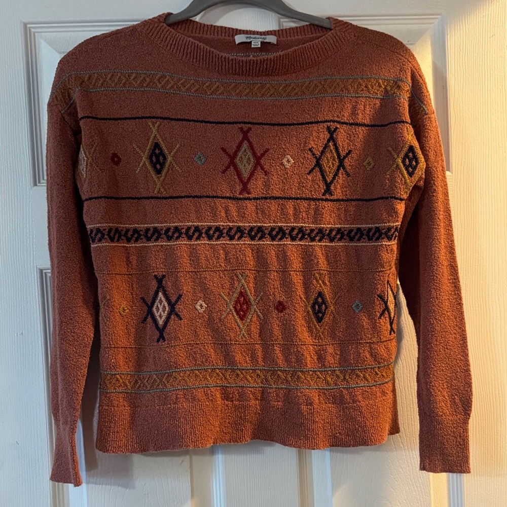 Madewell Rust Orange Embroidered Crewneck Sweater